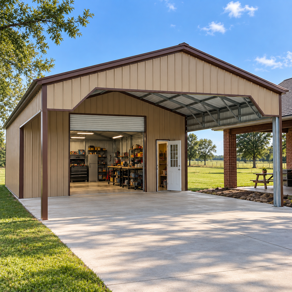 24' x 55' x 10' Combo Utility Garage Carport