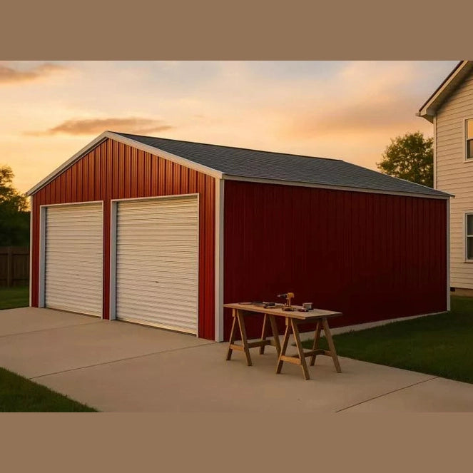 Ready Built Steel 25'x30'x9' - TEXAS ONLY Galvanized Steel Post Frame Two Car Garage/Shop