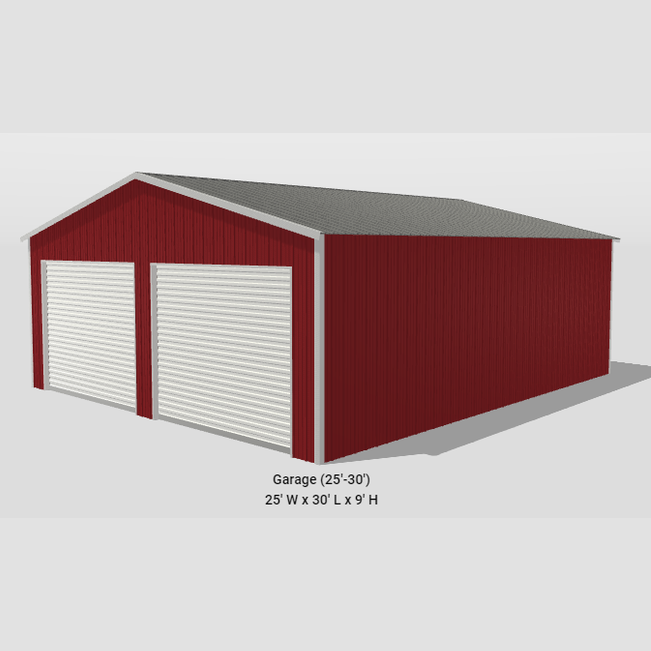 Ready Built Steel 25'x30'x9' - TEXAS ONLY Galvanized Steel Post Frame Two Car Garage/Shop