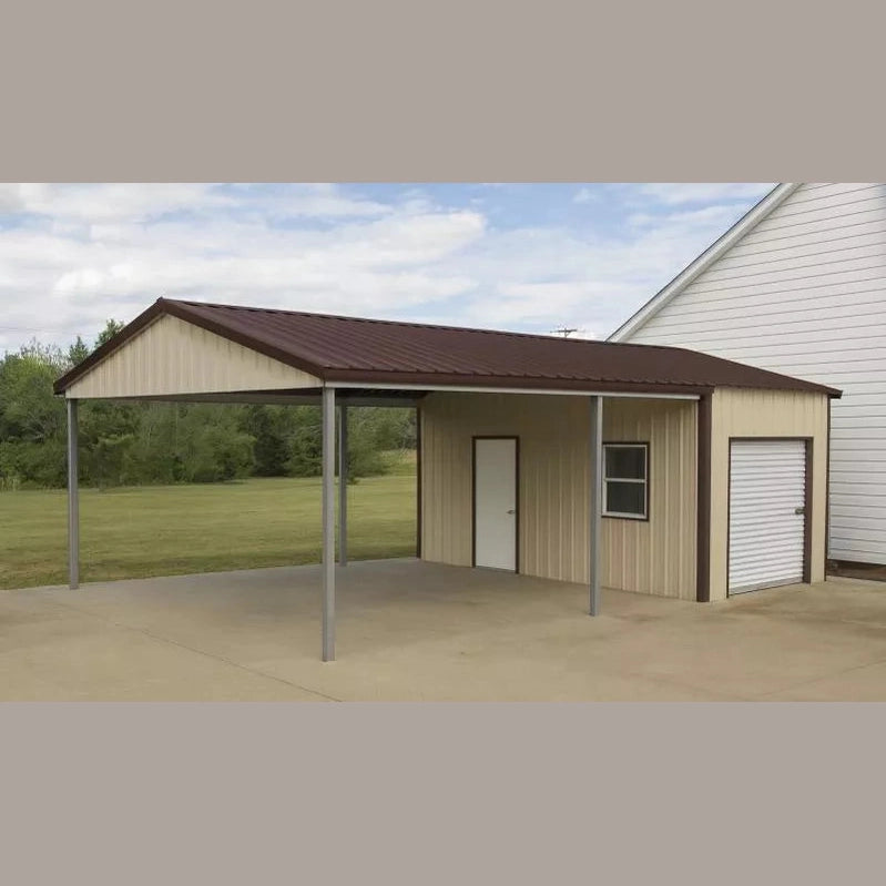 Ready Built Steel 15' x 30' x 9' TEXAS ONLY Galvanized Steel Post Frame Carport Shed Combo