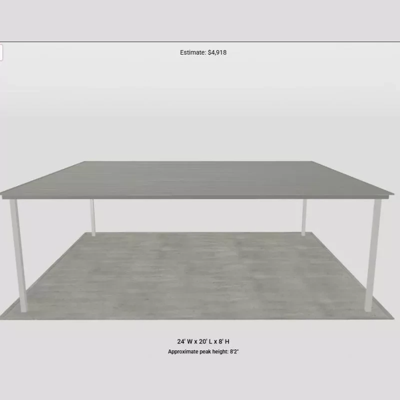 Ready Built Steel TEXAS ONLY - 24' x 20' x 8' Steel Post-Frame, Flat Roof Truss Carport