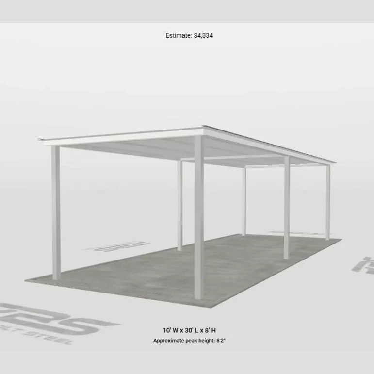 Ready Built Steel TEXAS ONLY: 10' x 30' x 8' Steel Post Frame Rear Patio Cover Awning