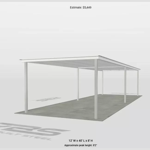 Ready Built Steel TEXAS ONLY: 12' x 40' x 8' Steel Post Frame Back Porch Patio Awning Pool Cover
