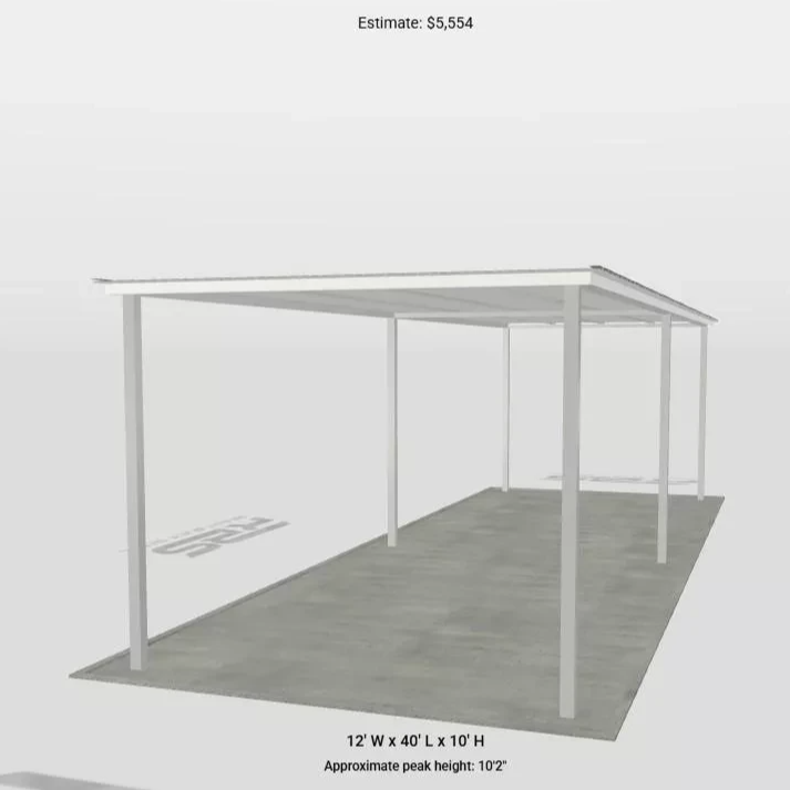 Ready Built Steel TEXAS ONLY: 12' x 40' x 9' Steel Post Frame Awning Porch Cover