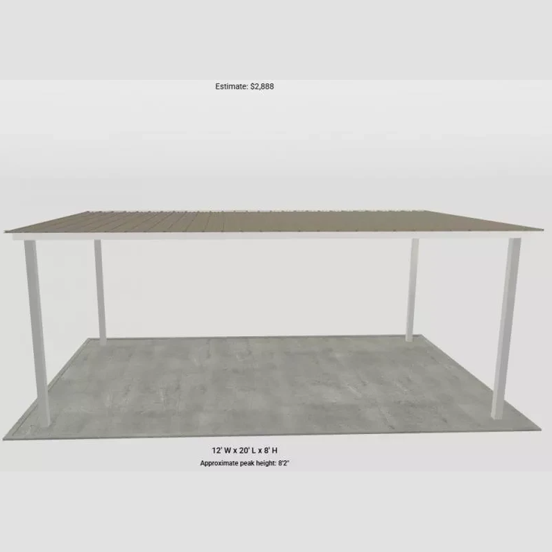 Ready Built Steel TEXAS ONLY - 12' x 20' x 8' Steel Post-Frame, Flat Roof Rear Patio Awning