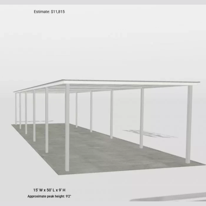 Ready Built Steel TEXAS ONLY: 15' x 50' x 8' Steel Post Frame Back Porch Awning Patio Cover