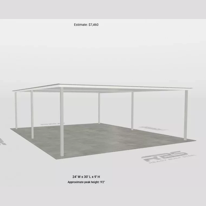 Ready Built Steel TEXAS ONLY - 24' x 30' x 9' Steel Post-Frame, Flat Roof Truss Rear Patio Awning