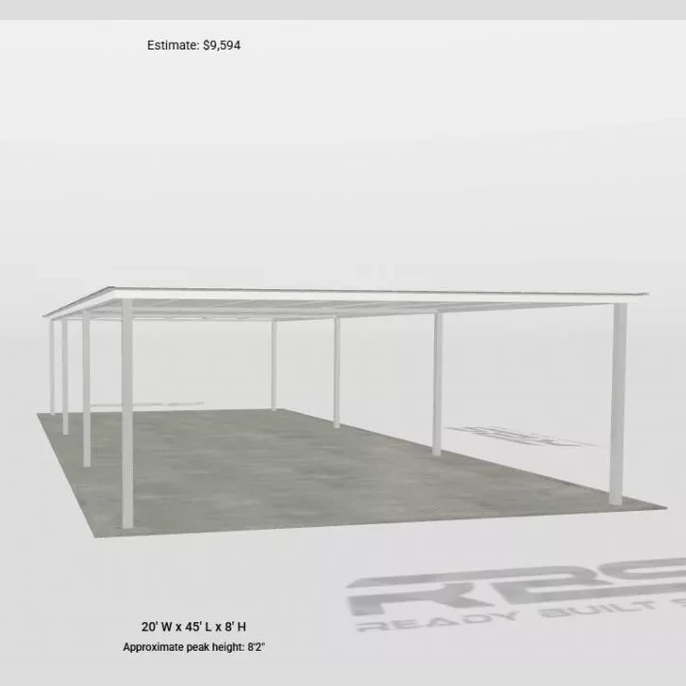 Ready Built Steel TEXAS ONLY: 20' x 45' x 8' Steel Post Frame Rear Patio Porch Cover Awning