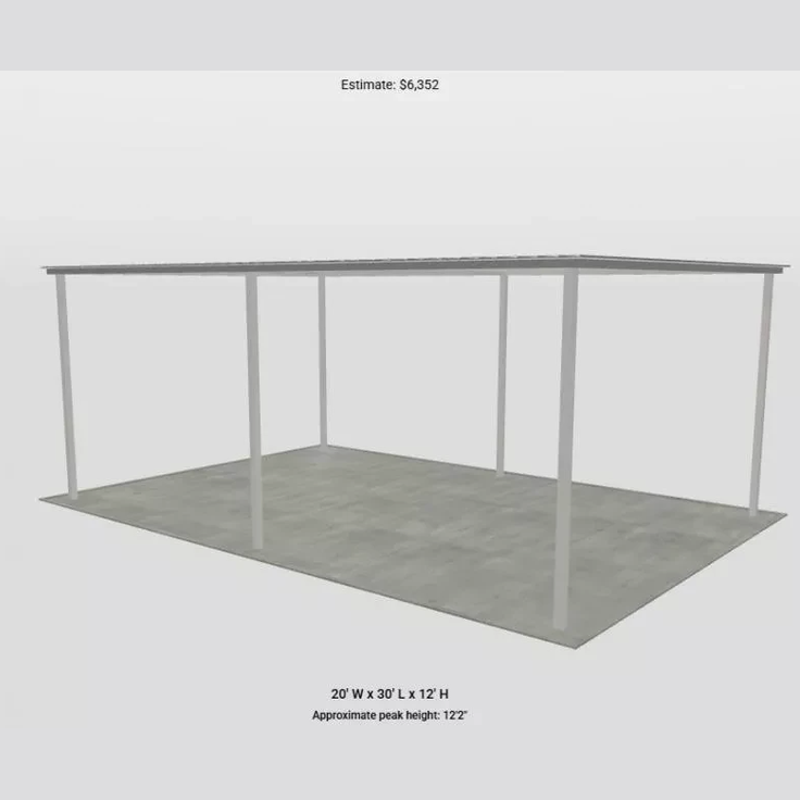 TEXAS ONLY - 20' x 30' x 12' Commerical Flat Roof Awning Cover