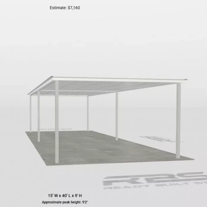 Ready Built Steel TEXAS ONLY: 15' x 40' x 9' Steel Post Frame Side Lean-to Cover