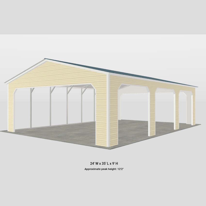 24' x 35' x 9' Deluxe Three Car / Truck / Boat Carport