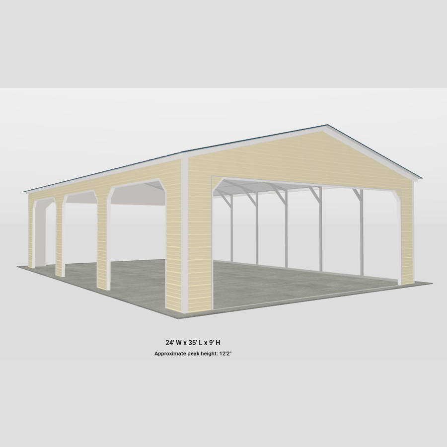24' x 35' x 9' Deluxe Three Car / Truck / Boat Carport