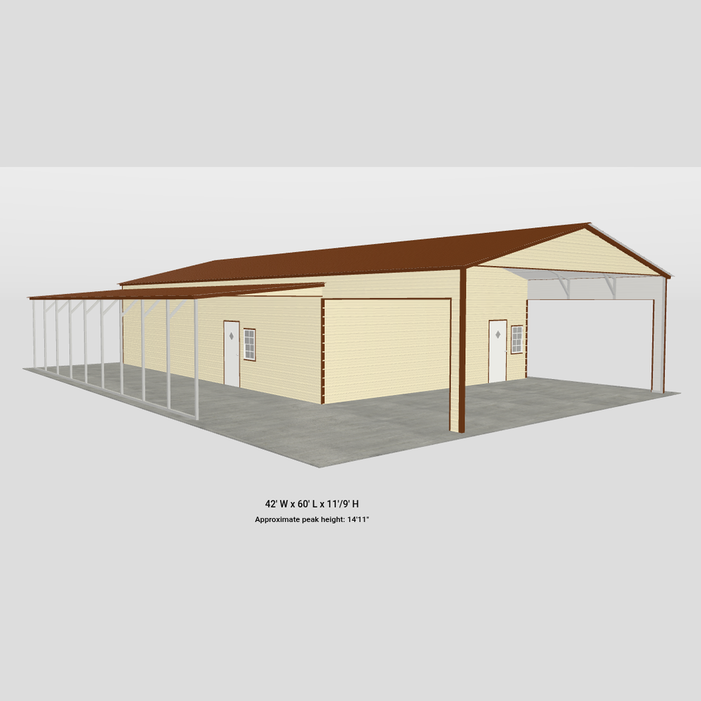 42' x 60' x 11' Garage / Pavilion / Workshop with Lean-To