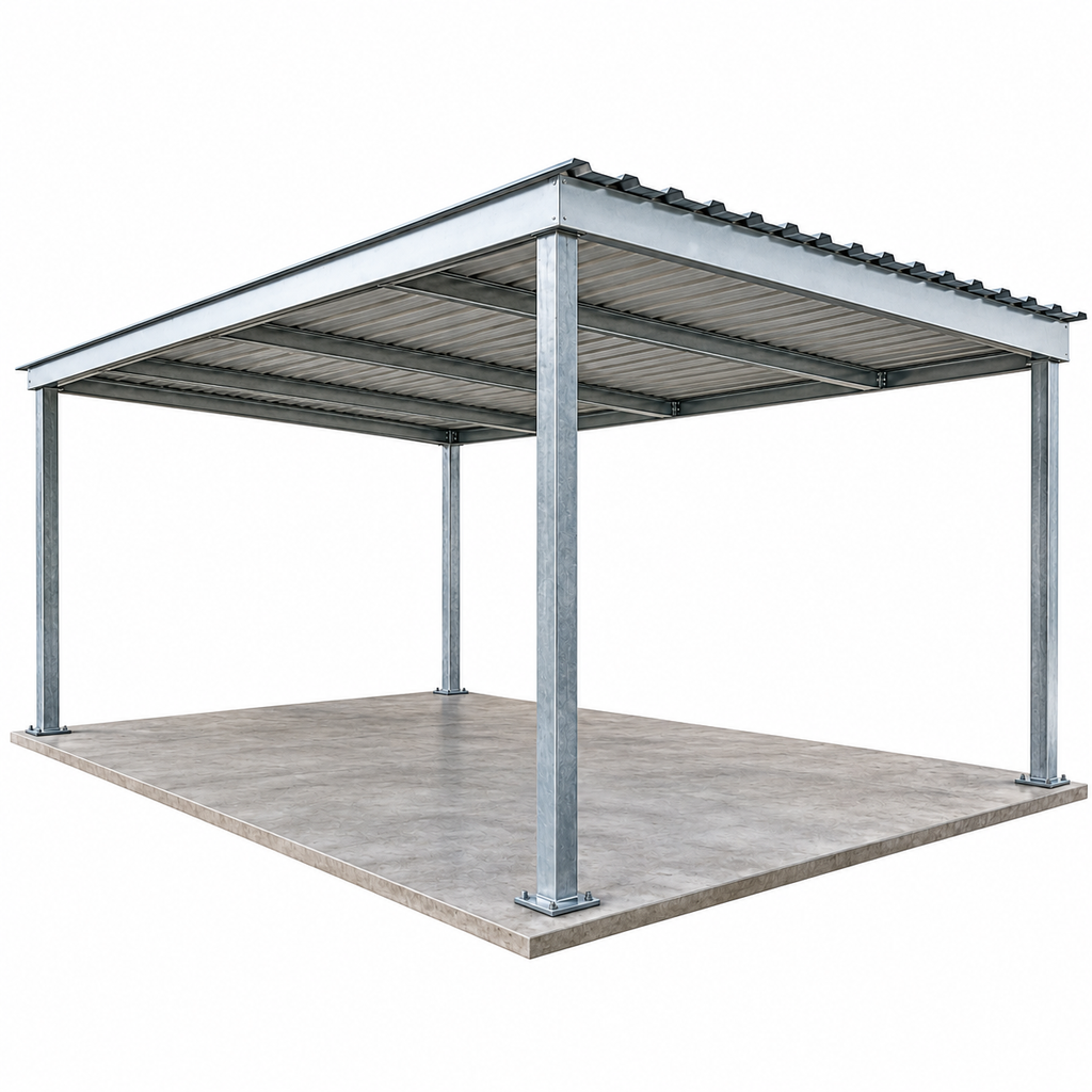 Ready Built Steel TEXAS ONLY - 10' x 20' x 8' Steel Post-Frame, Flat Roof Truss Rear Patio Awning
