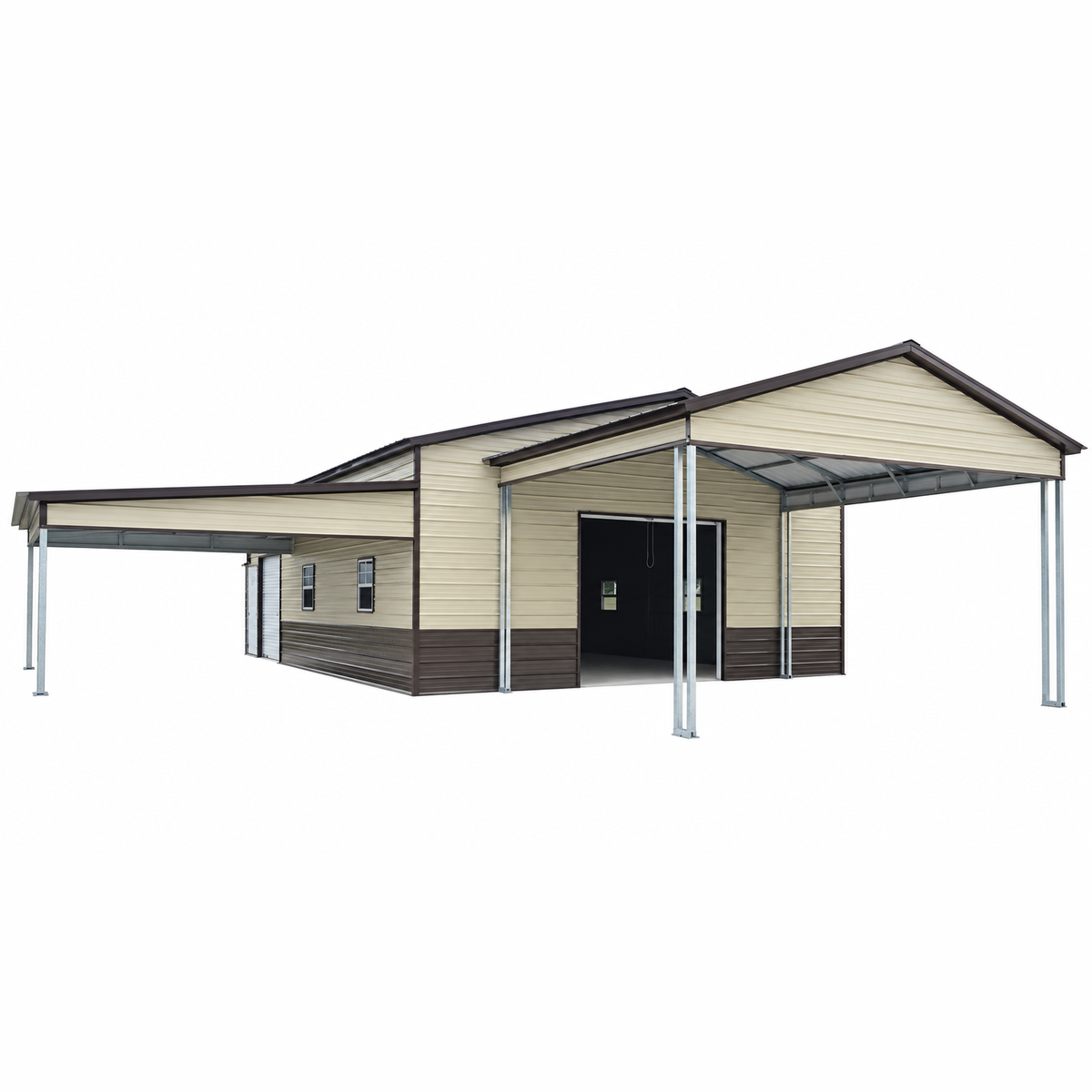 30' x 40' x 12' with Front & Side Leans Combo Garage Carport