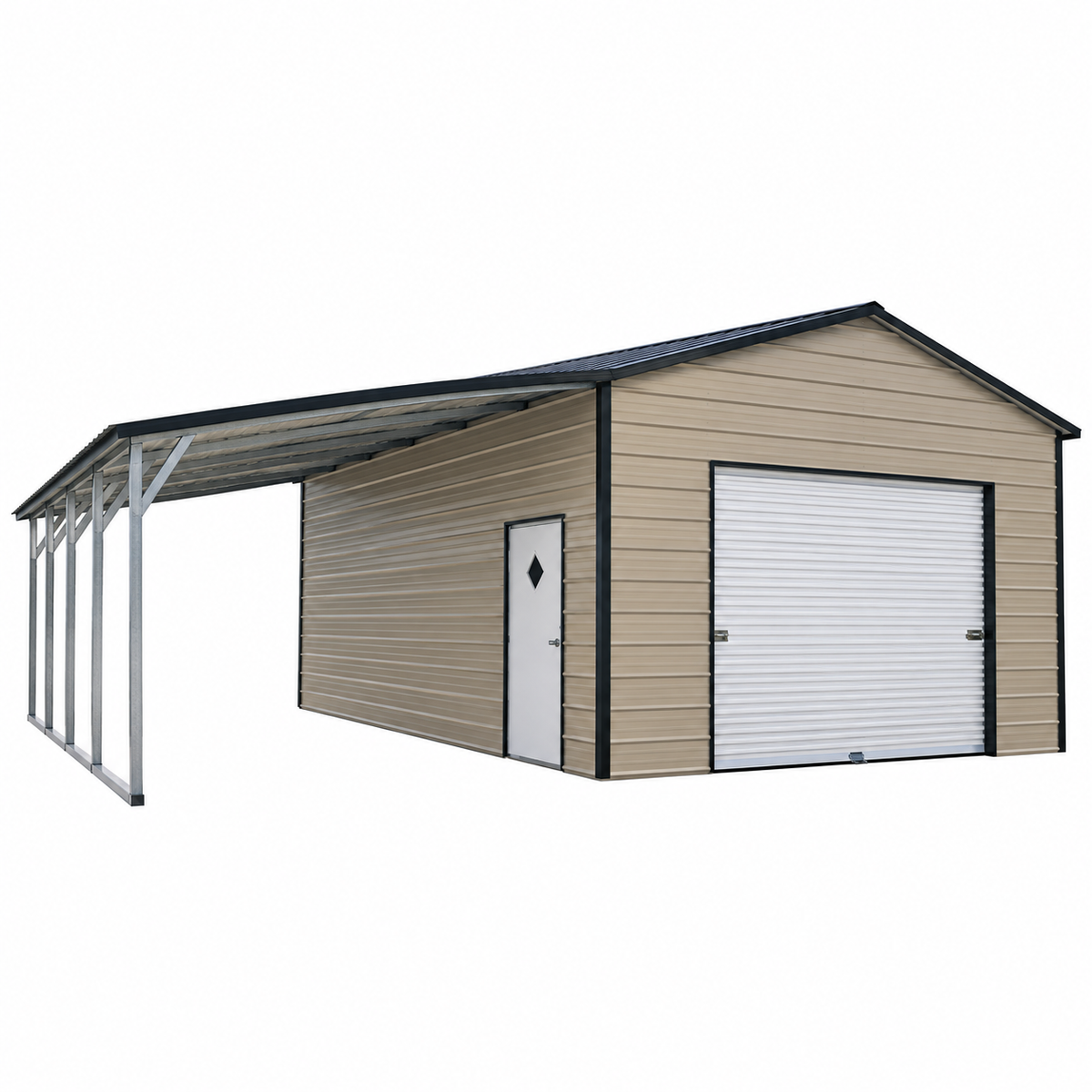 30' x 25' x 10' Boxed Eve Roof Style One Car Garage Workshop with Lean To