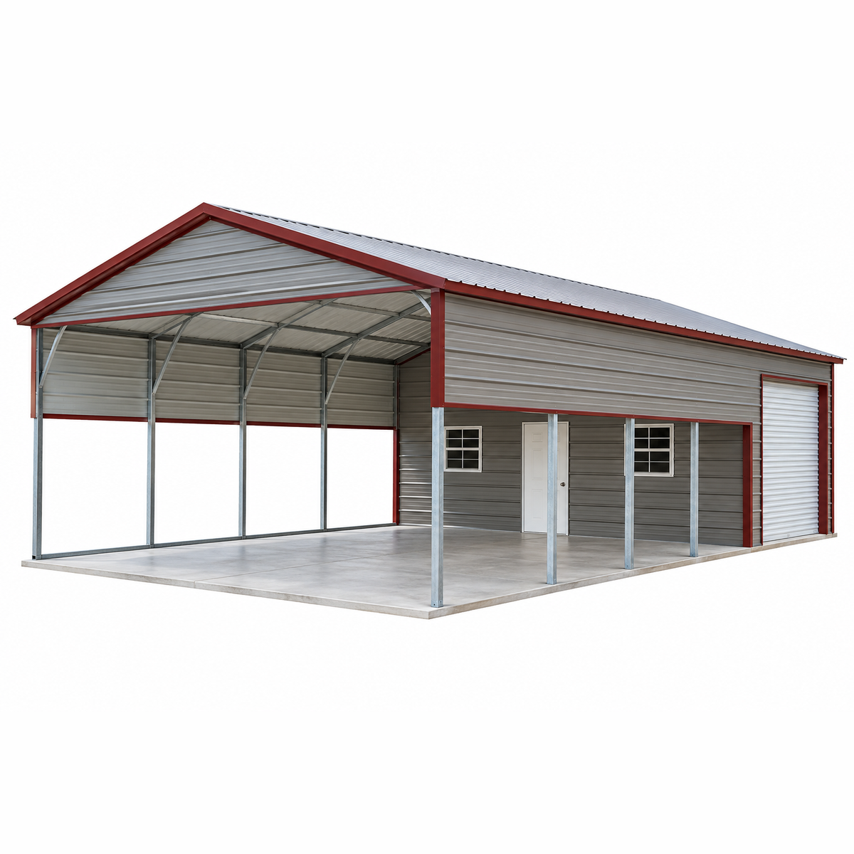 20' x 30' x 8' Vertical Roof Utility Carport - Shed Combo