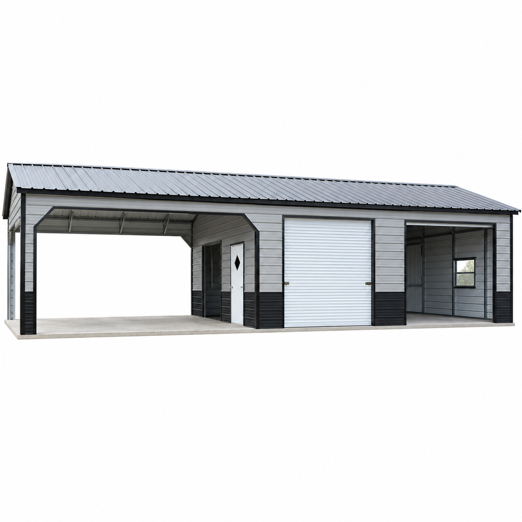 24' x 50' x 10' Two Car Combo Workshop Garage Carport