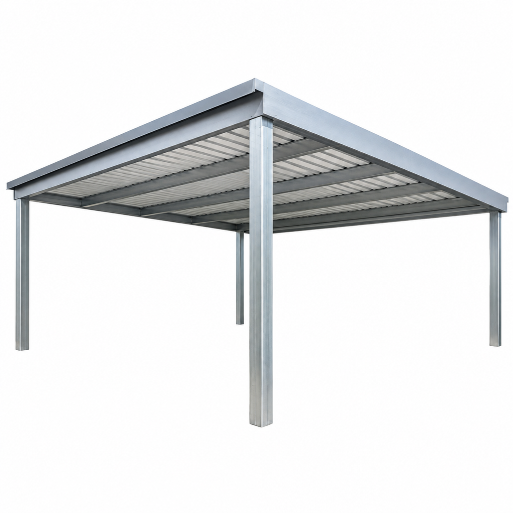 Ready Built Steel TEXAS ONLY - 24' x 20' x 8' Steel Post-Frame, Flat Roof Truss Carport