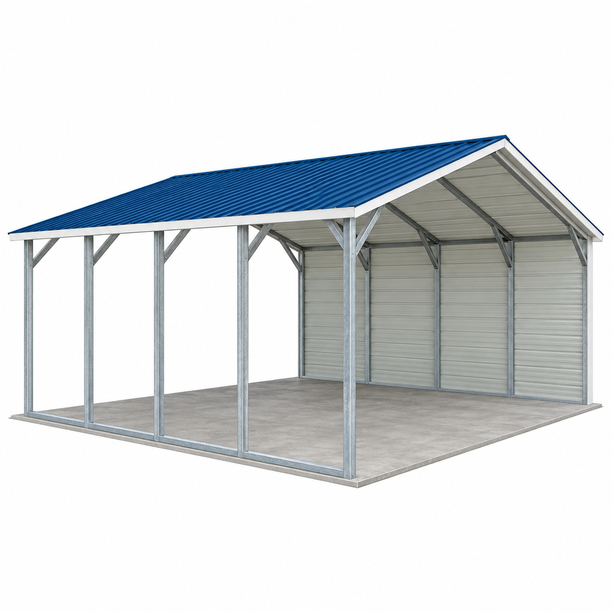20' x 20' x 8' A-Frame, Boxed-Eve Style Roof Carport Cover 1 Side Enclosed