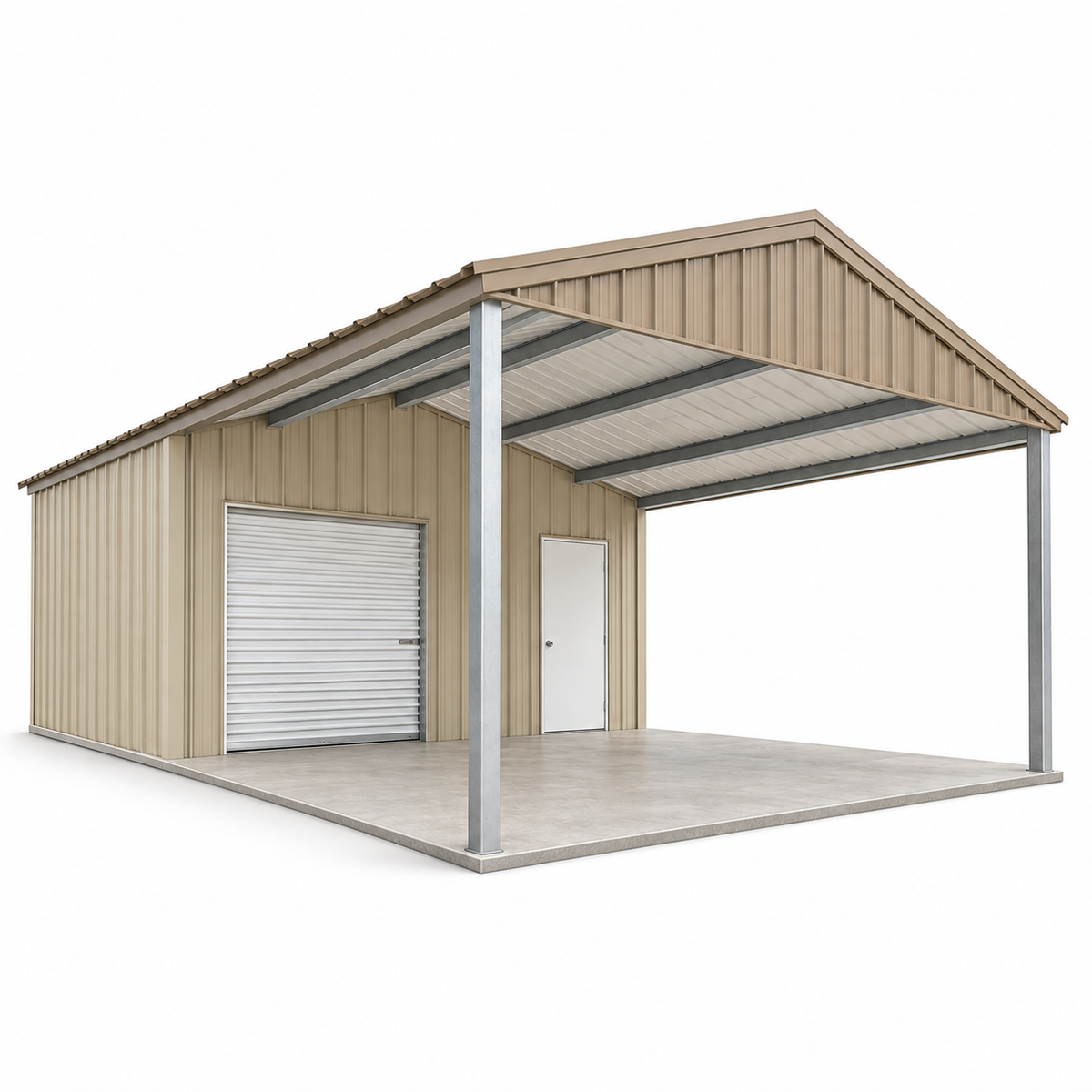 Ready Built Steel TEXAS ONLY - 20' x 40' x 8' Steel Post Frame Combo Garage Carport