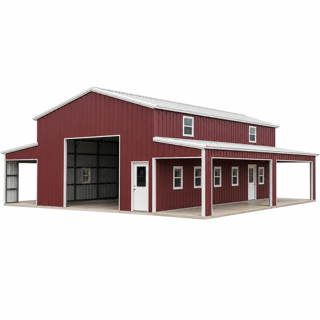 44' x 40' x 14'/8' Step-Down Barn with Dual Leans