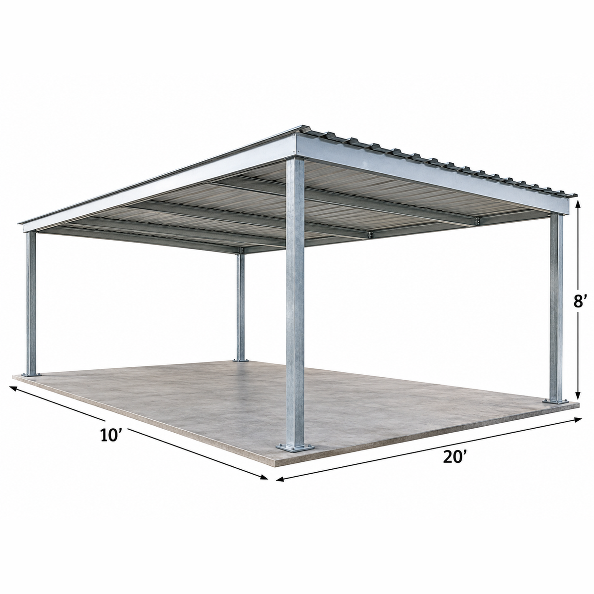 Ready Built Steel TEXAS ONLY - 10' x 20' x 8' Steel Post-Frame, Flat Roof Truss Rear Patio Awning