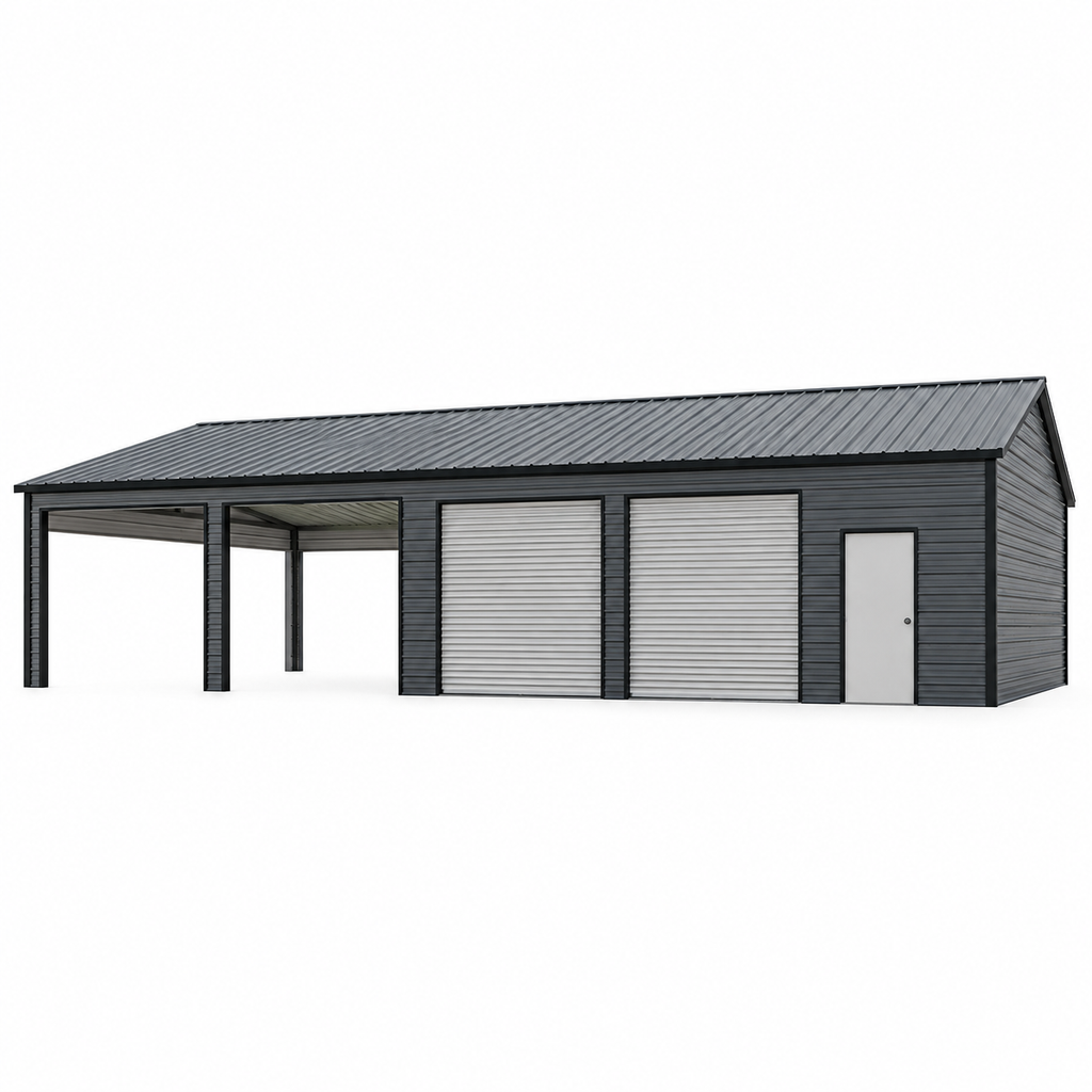 20'x50'x9' Four Car Garage Carport Combo