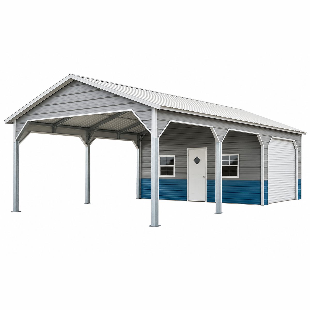 20' x 31' x 9' Two Car Carport - Shed Combo