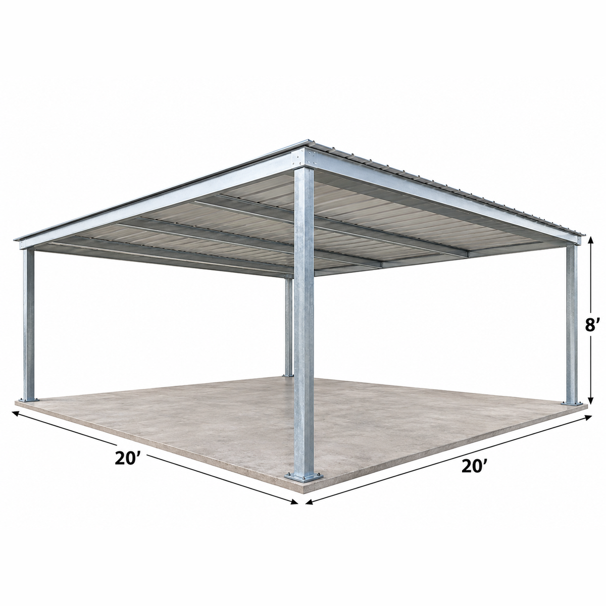 Ready Built Steel TEXAS ONLY - 20' x 20' x 8' Steel Post-Frame, Flat Roof Truss Rear Patio Awning