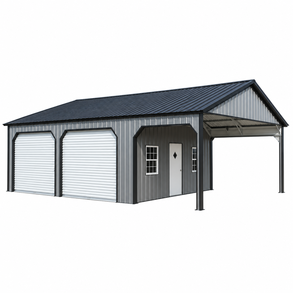 24' x 35' x 9' All Vertical 2 Car Garage Carport Combo