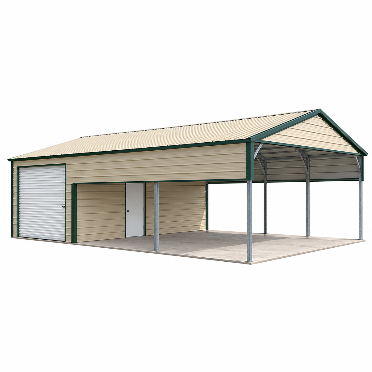20' x 30' x 9' Boxed-Eve Roof Two Car Carport / Shed Utility Combo