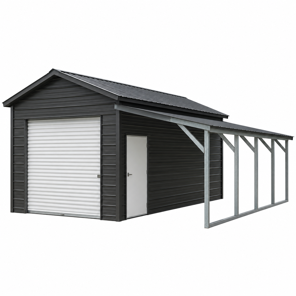 12' x 20' x 9' One Car Garage with 8' Lean-To