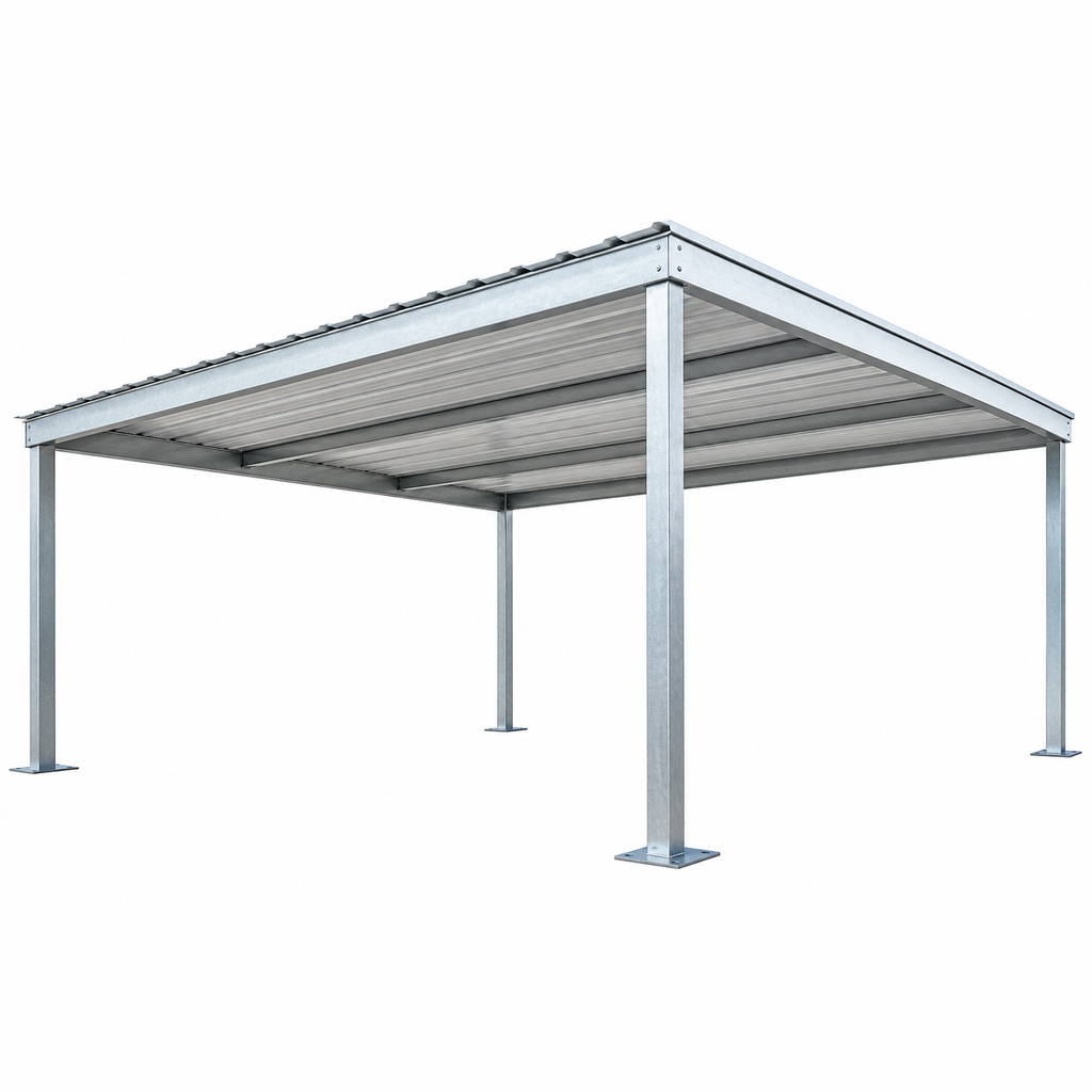 Ready Built Steel TEXAS ONLY - 20' x 20' x 8' Steel Post-Frame Flat Roof Truss Carport