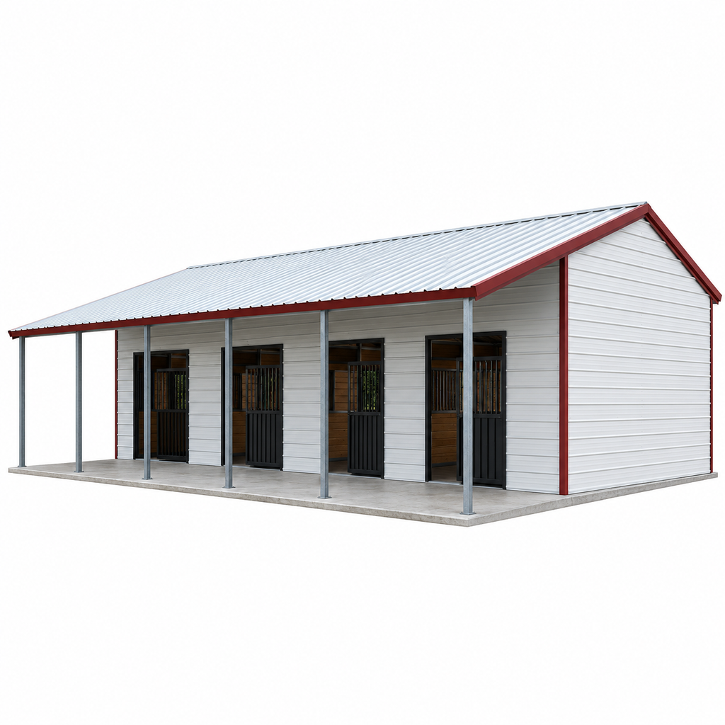 15' x 45' x 11' Horse Stall Barn with Lean To