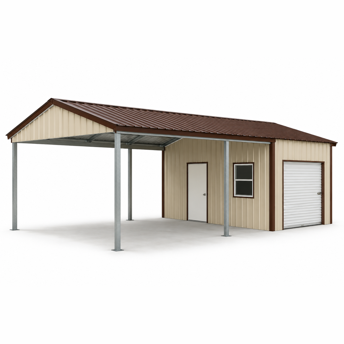 Ready Built Steel 15' x 30' x 9' TEXAS ONLY Galvanized Steel Post Frame Carport Shed Combo