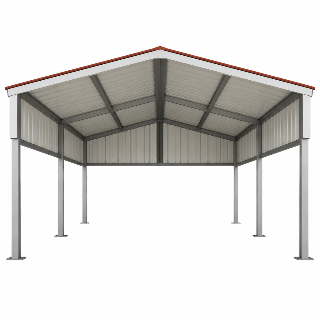 Ready Built Steel TEXAS ONLY - 20' x 30' x 9' Gabled Roof Steel Post Carport with Rear Gable and 3' Sides