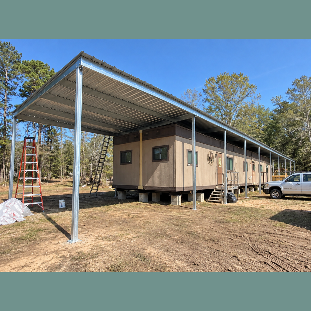 Ready Built Steel TEXAS ONLY: 20' x 80' x 12' Steel Post Frame Mobile Office/Home Cover
