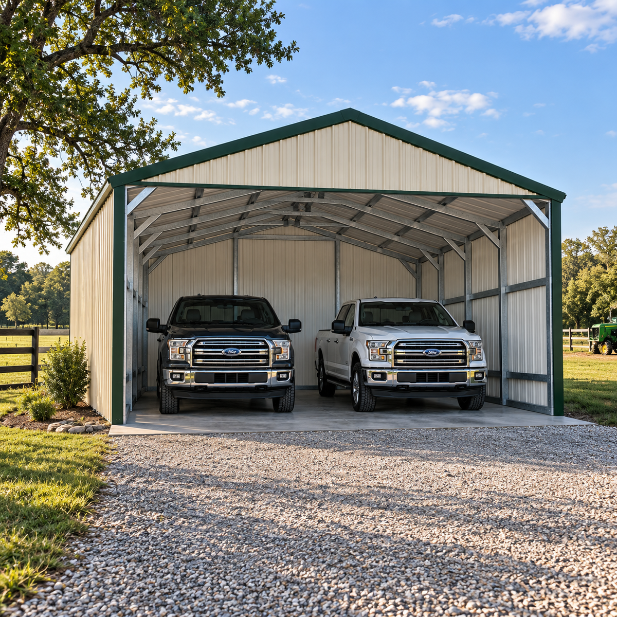 20' x 20' x 7' Two Car Snow Load 60psf Carport, 3-Sides Closed Garage/Carport