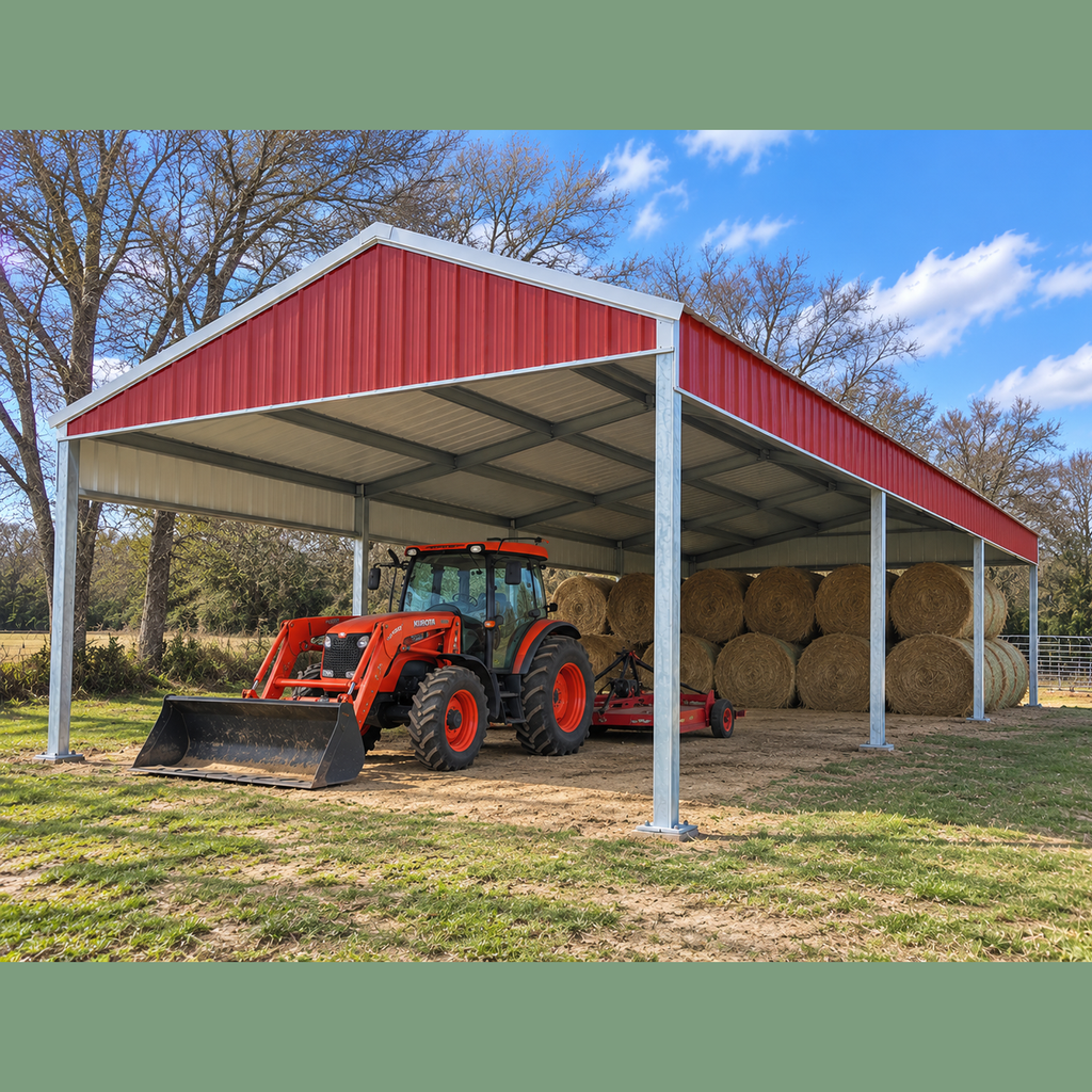 Ready Built Steel TEXAS ONLY - 30' x 60' x 12' Steel Post-Frame Ag Barn Hay / Animal Cover