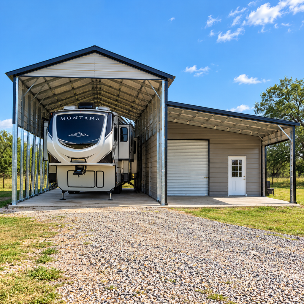 20'/24' x 45' x 16'/10' RV Cover Shed Combo Garage/RV Port