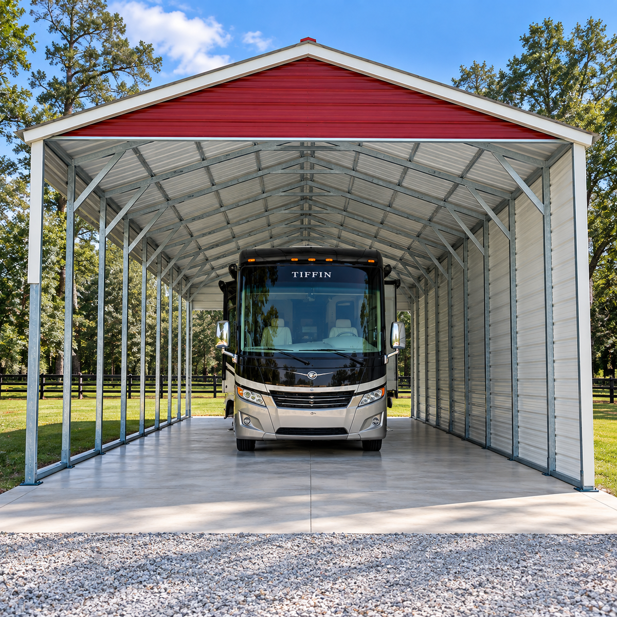 24' x 40' x 12' Vertical Roof RV Cover One Side Enclosed