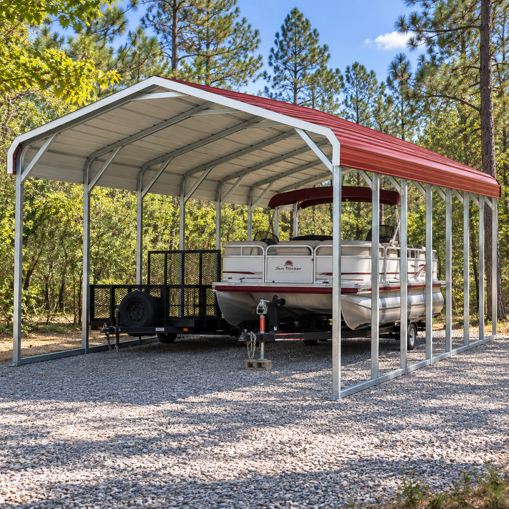 20' x 35' x 10' Regular Roof Two Car, Truck, Boat, Tractor Carport