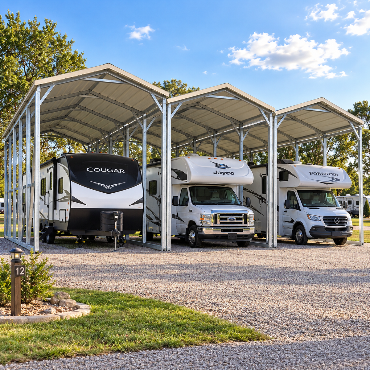 48' x 45' x 12' Four-Unit RV Cover Storage or Resort Park Carport