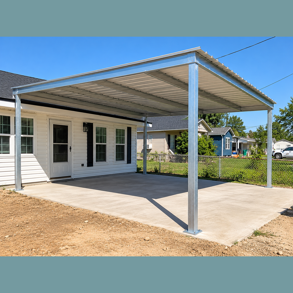 Ready Built Steel TEXAS ONLY - 20' x 20' x 8' Steel Post-Frame, Flat Roof Truss Rear Patio Awning