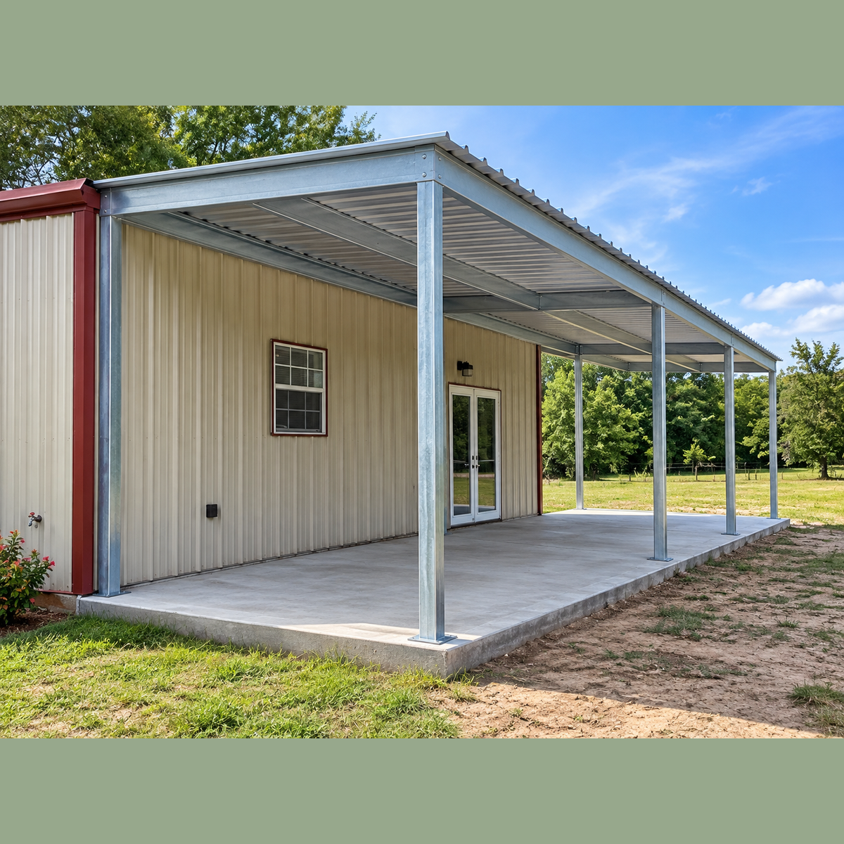 Ready Built Steel TEXAS ONLY: 12' x 40' x 9' Steel Post Frame Awning Porch Cover