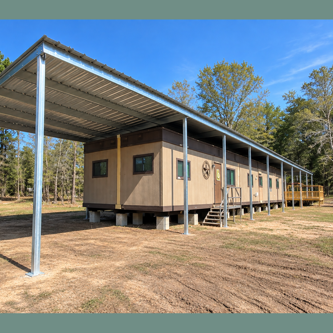 Ready Built Steel TEXAS ONLY: 20' x 80' x 12' Steel Post Frame Mobile Office/Home Cover