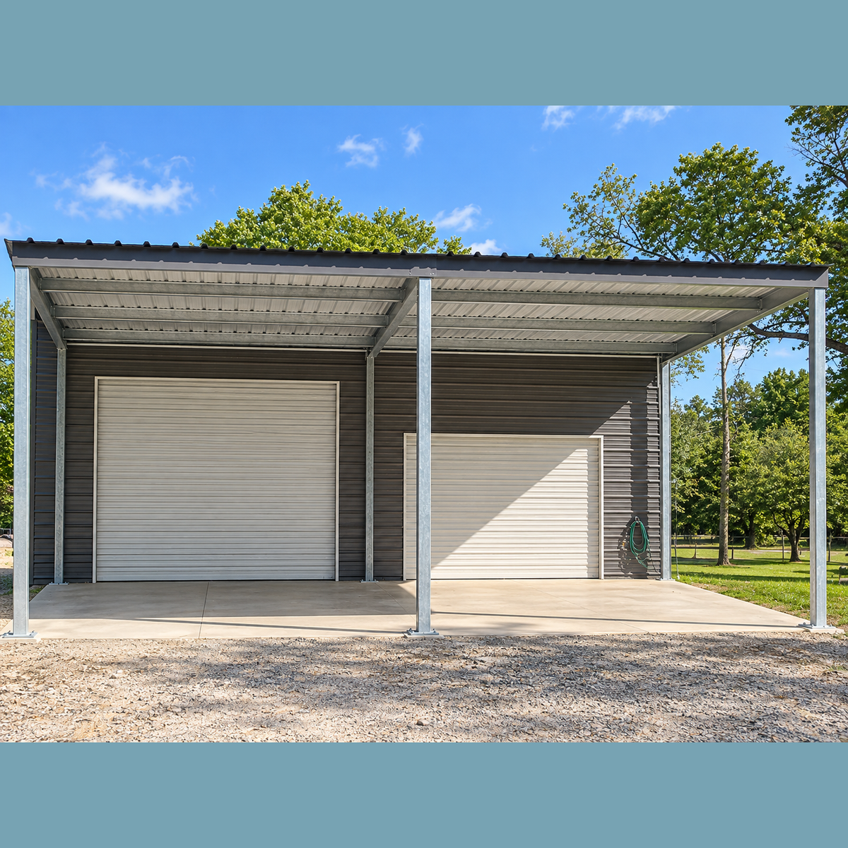 Ready Built Steel TEXAS ONLY - 20' x 25' x 10' Steel Post-Frame, Flat Roof Truss Awning Cover