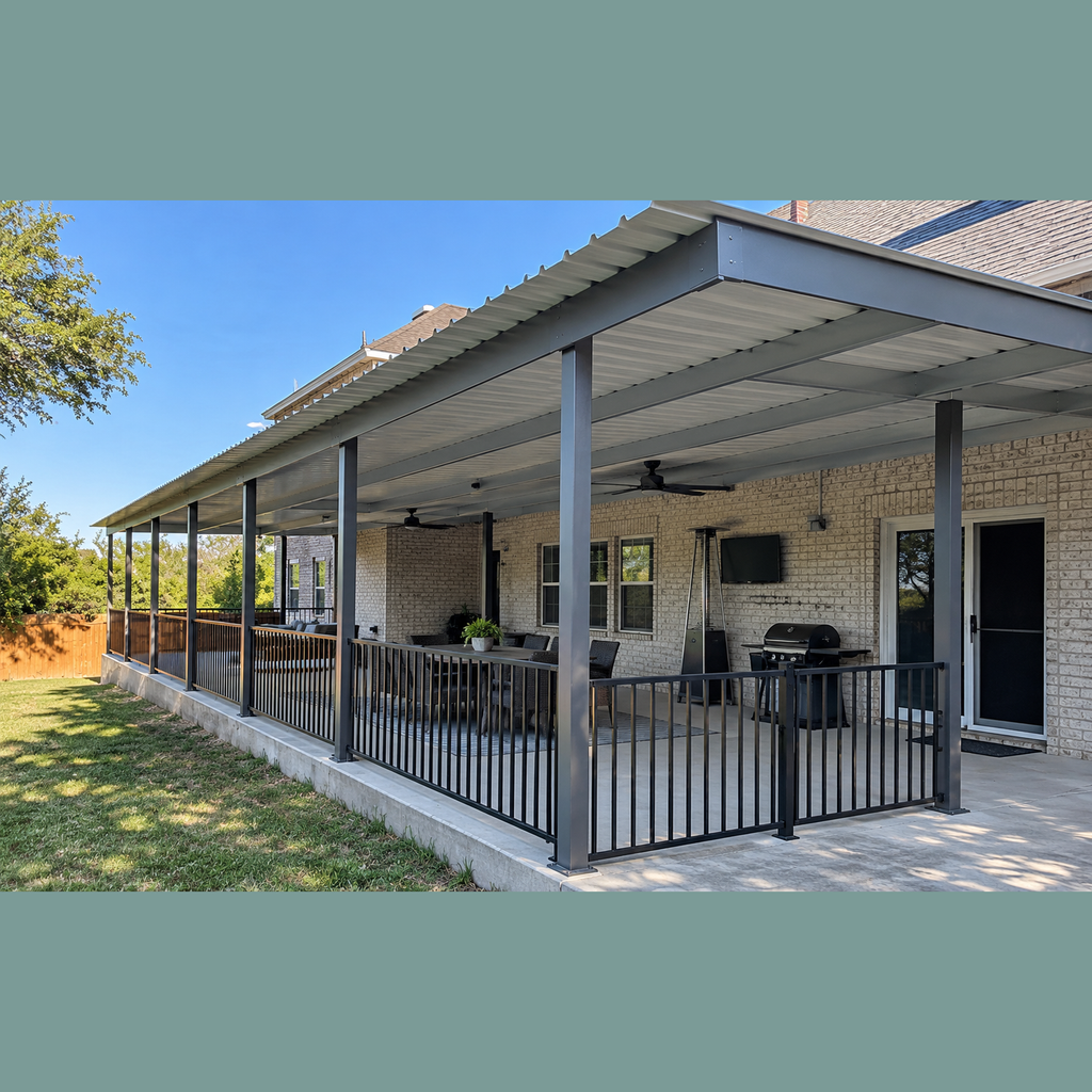 Ready Built Steel TEXAS ONLY: 15' x 50' x 8' Steel Post Frame Back Porch Awning Patio Cover