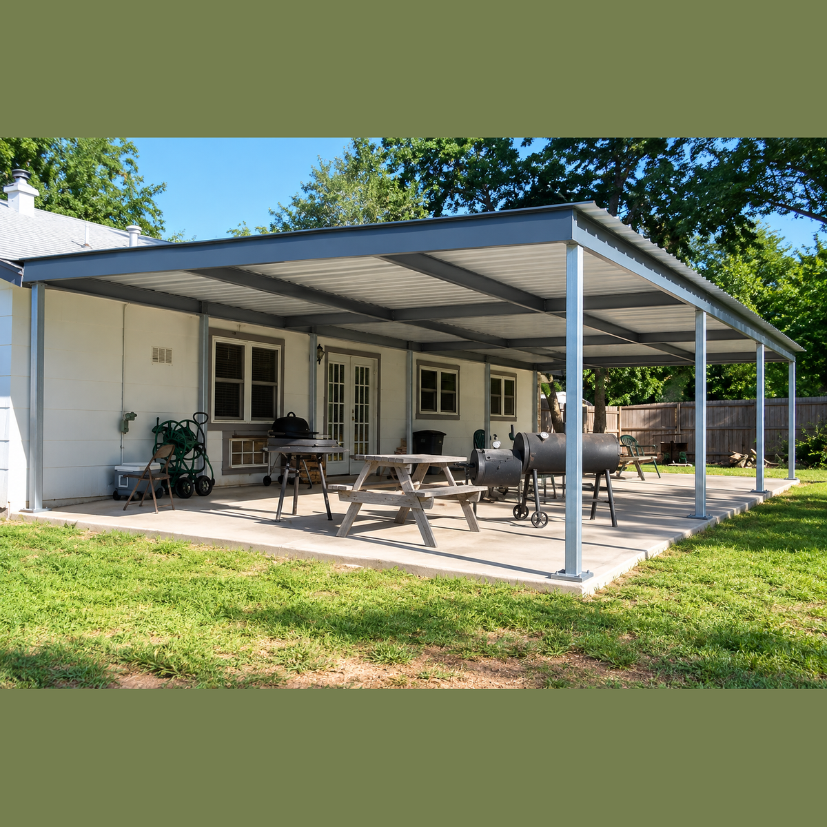 Ready Built Steel TEXAS ONLY: 20' x 45' x 8' Steel Post Frame Rear Patio Porch Cover Awning